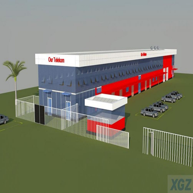 3 sided red commercial steel building with concrete slab